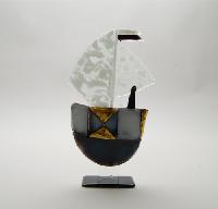 Grey and blue hand painted ship - Voilier H.30cm